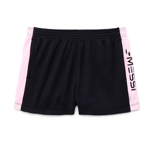 Messi Girls Athletic Logo Tape 2 Shorts elasticized waist blue black S 6-6X NEW - Picture 4 of 5